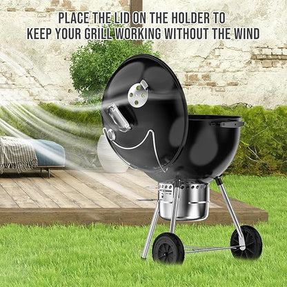 Charkettle Grill Lid Holder Compatible with 18/22/26 Inch Charcoal Kettle Grills - Stainless Steel Tool-Free Slide a Side Lid Prop