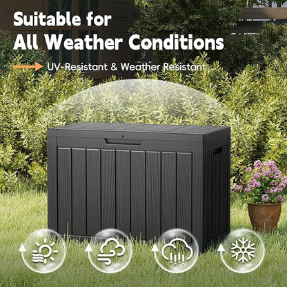 50 Gallon Outdoor Deck Box - Lockable Waterproof Storage Container, Resin Weatherproof Box for Patio Garden Furniture Pool Tools Cushions, Black