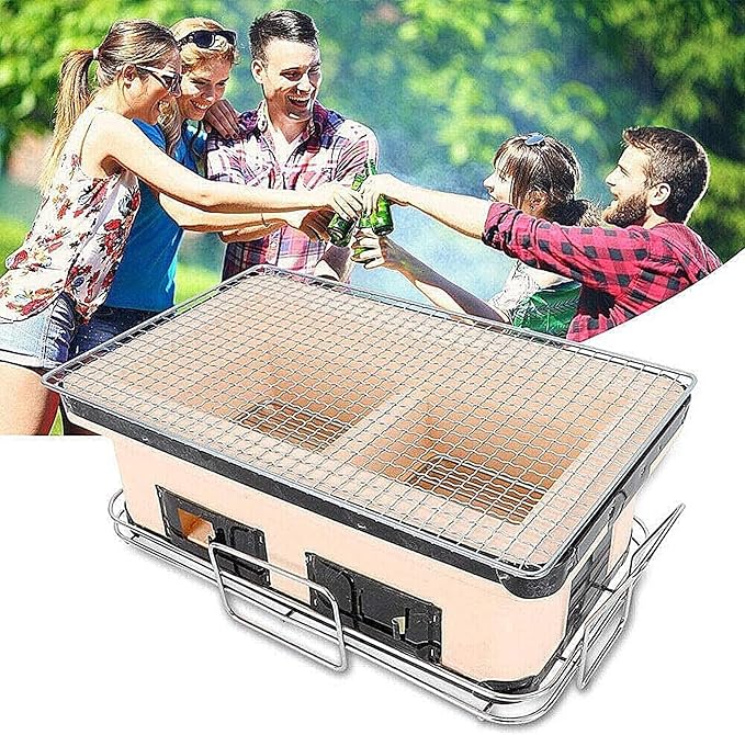 Japanese Ceramic Clay Charcoal Grill, Yakitori Barbecue Charcoal Mini Grill Stove with Charcoal Grate and Stand for Indoor Outdoor