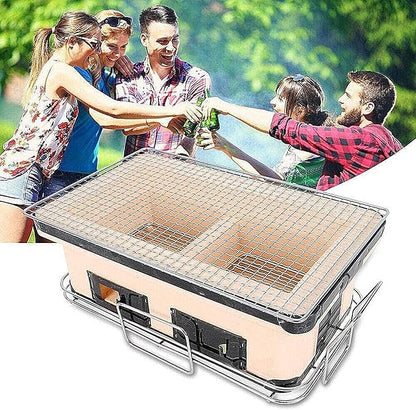 Japanese Ceramic Clay Charcoal Grill, Yakitori Barbecue Charcoal Mini Grill Stove with Charcoal Grate and Stand for Indoor Outdoor