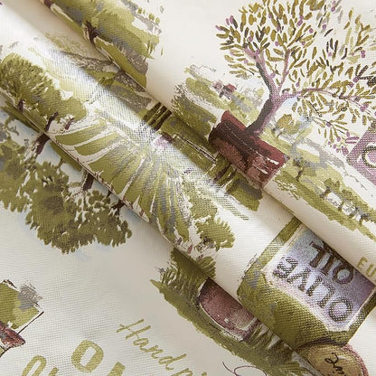 Newbridge 70 Inch Round Vinyl Tablecloth with Flannel Backing, Lucca Olive Oil Print, Indoor Outdoor Waterproof Table Cover, Picnic, Barbeque, Patio and Kitchen Dining, Tuscan Countryside