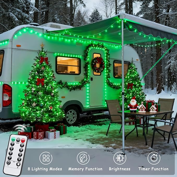 JMEXSUSS 33ft 100 LED Green Battery Operated Lights with Remote, Green Christmas Lights Battery Operated, Christmas String Light Indoor Outdoor for Tree House Yard Xmas Decor (Pack of 2)