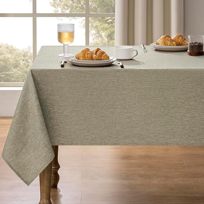 Decorelia Faux Linen Farmhouse Table Cloth 60"x84" for Rectangle Table, Natural Waterproof Outdoor Washable Cloth Tablecloth for Rectangular Dining Room Kitchen Outdoor Party Restaurant Decor
