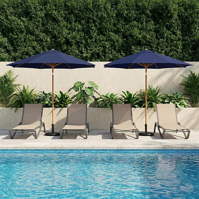 9ft Outdoor Patio Umbrella, Market Table Umbrella with Crank and Easy Push Button Tilt, Wood Grain Frame, UPF 50+ for Pool, Garden, Deck, Backyard