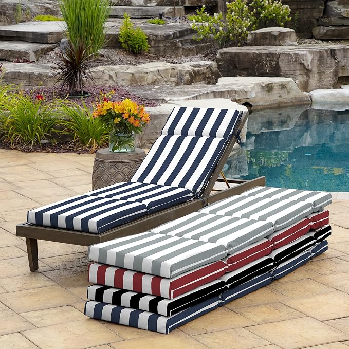 Arden Outdoor Chaise Cushion, 21x72, Blue Cabana Stripe