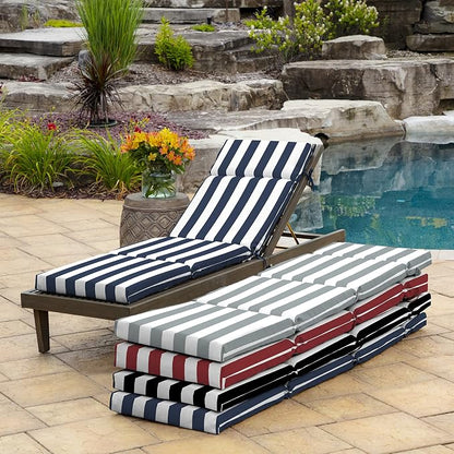 Arden Outdoor Chaise Cushion, 21x72, Blue Cabana Stripe