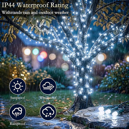 132FT 400 LED White Fairy Lights, Dark Green Wire 8 Modes Timer, IP44 Waterproof Outdoor Indoor String Lights for Patio Garden Backyard Bedroom Classroom Weeding Christmas Decor