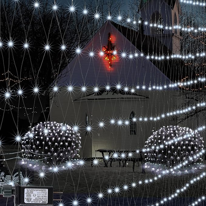 Pooqla Cool White Net Lights, 21x 5ft Christmas Lights Outdoor Green Wire | 360 LED Large Net Mesh Lights Plug in, 8 Modes Waterproof Connectable Bushes Lights for Christmas Hedge Yard Decor
