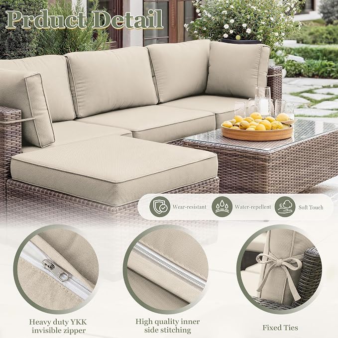9 Pcs Outdoor Patio Cushions Covers Replacement Sets, Covers Only | 9 Pcs Patio Cushions Covers Replacement UV Resistant, Water Anti-Slip, Heavy-Duty Zippers for 5 Pcs Patio Furniture Set