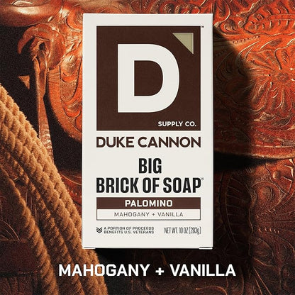 Duke Cannon Big Brick of Soap for Men 10 oz – Palomino Scent with Tactical Scrubber Pouch – Military Grade Mesh Soap Saver – Long-Lasting Masculine Bar Soap Gift Set