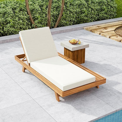 Christopher Knight Home Kayes Acacia Wood Chaise Lounge with 4'' Cushion, Outdoor 79'' Patio Recliner Chair with 4-Position Adjustable Backrest, Sun Lounger for Poolside Backyard, Teak+Cream