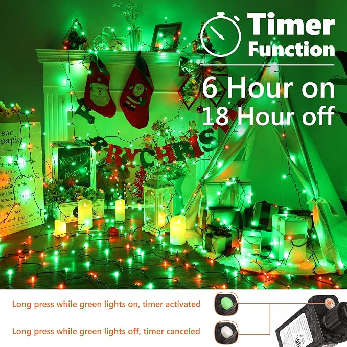 Brizled Red & Green String Lights, 78.74ft 240 LED Outdoor Christmas Lights | Connectable; 8 Modes; Waterproof; Memory; Timer; Twinkle Plugin Xmas Tree Mini Fairy Light for Outside Garden Party Decor