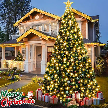 KNONEW 600ft 1500 LED Christmas String Lights Outdoor Green Wire 8 Modes & Timer Fairy Light Plug in Waterproof Patio Lights for Xmas Yard Tree Wedding Party Holiday Decorations (Warm White)