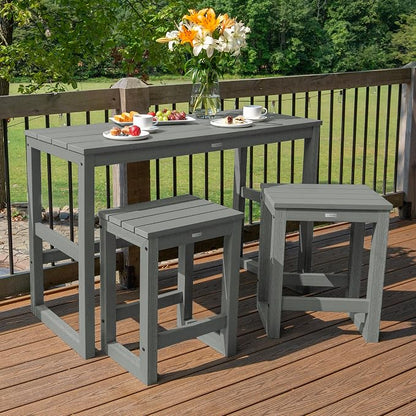 highwood Monroe 3-Piece Counter Height Modern Balcony Set, 1 Table and 2 Stools, Coastal Teak