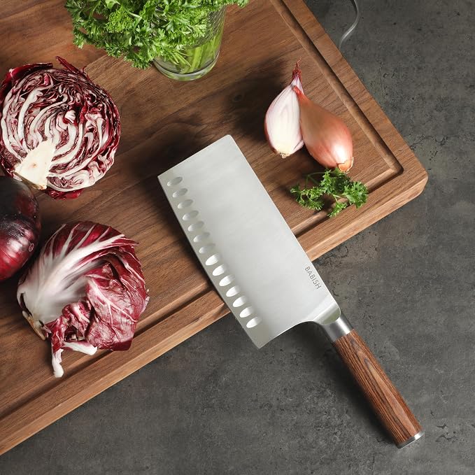 Babish 6.5-Inch Forged Cleaver Knife with Dark Pakka Wood Handle – High-Carbon 1.4116 German Steel Full Tang Kitchen Knife for Heavy-Duty Chopping and Slicing