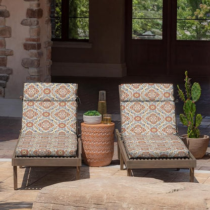 Arden Outdoor Chaise Cushion, 21 in x 72 in, Weather-Proof, Rain-Proof, Fade Resistant Patio Cushion for Chaise Lounger Global Vintage Medallion