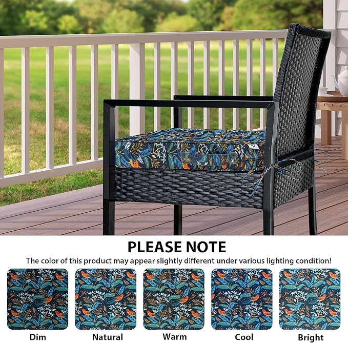 IPYNBAP Outdoor Chair Cushions Set of 4 -Waterproof Outdoor Seat Cushions for Patio Furniture, Patio Chair Cushion with Handle and Ties, Out Door Chair Pads,19x19x3-Square, Black Nightingale