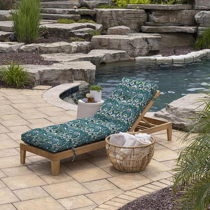 Arden Outdoor Plush Modern Tufted Chaise Cushion, 76 x 22, Rain-Proof, Fade Resistant, Tufted Cushion for Chaise Lounger Sapphire Aurora Blue Damask | Plush Comfort, Modern Tuft, Lounge Cushion, Rain-Proof, Fade Resistant, Mold and Mildew Resistant