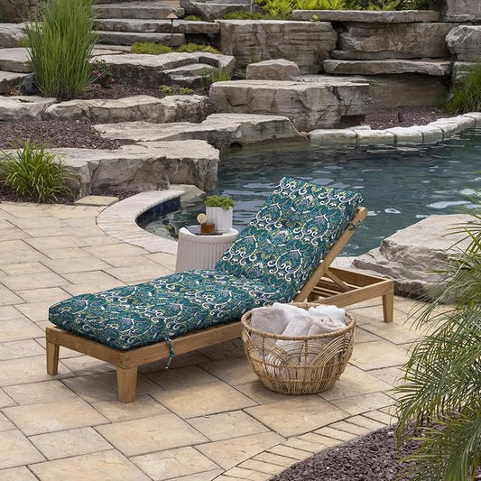 Arden Outdoor Plush Modern Tufted Chaise Cushion, 76 x 22, Rain-Proof, Fade Resistant, Tufted Cushion for Chaise Lounger Sapphire Aurora Blue Damask | Plush Comfort, Modern Tuft, Lounge Cushion, Rain-Proof, Fade Resistant, Mold and Mildew Resistant