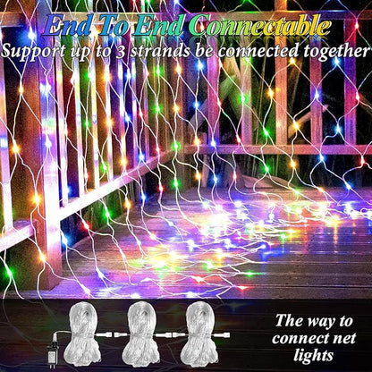 Lovelite 10ft x 10ft Net Lights, 280LED Gazebo Lights Outdoor 8 Modes Timer, Waterproof Connectable Christmas Light Clear Wire Large Size for Bushes Patio Pergolas Garden Holiday Party - Mulicolor