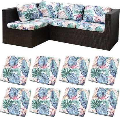 8Pcs Patio Cushion Covers, Outdoor Stretch Cushion Covers, Washable | Stretch Fit, Replacement, Washable and Reusable Furniture Protectors, Fits most patio furniture cushion covers, Cover Only