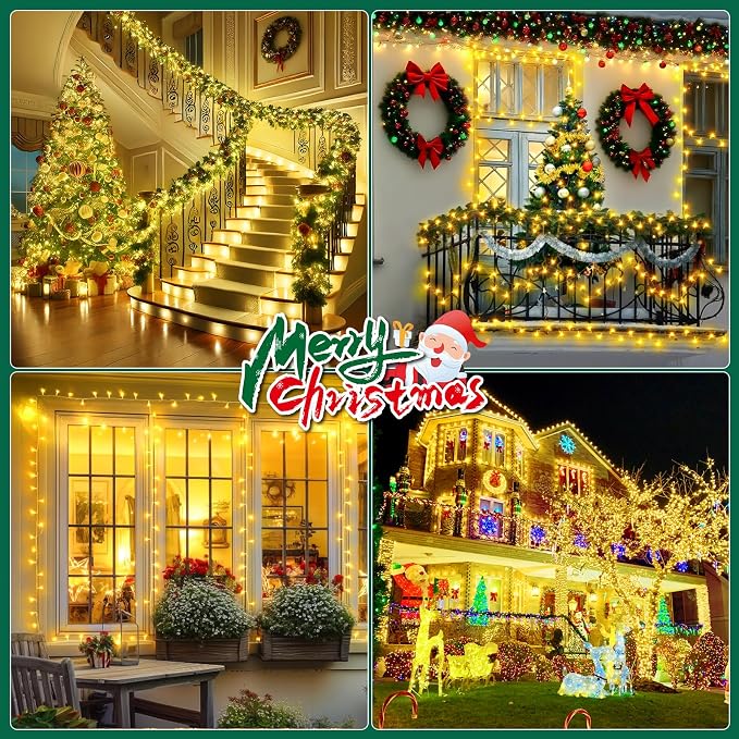 Christmas Lights Outdoor, 125FT 350 LED String Lights 8 Modes and Timer Memory Function Twinkle Fairy Lights Waterproof Plug in for Xmas Tree Wedding Party Holiday Decor(Warm White)