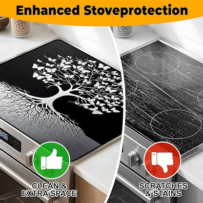 Tree of Life Stove Top Cover Retro Flower Gas Stove Top Cover for Home Decoration Kitchen Pad Non-Stick Washable Cooktop Covers Countertop Protector Keep Stove Clean 28"x20"
