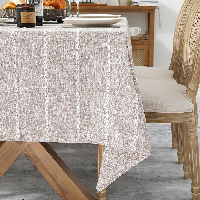 Chassic 60 x 104 inches Farmhouse Style Linen tablecloths, Wrinkle Resistant Washable Dining Room Table Cloths for 6 Foot Rectangle Tables - Light Coffee