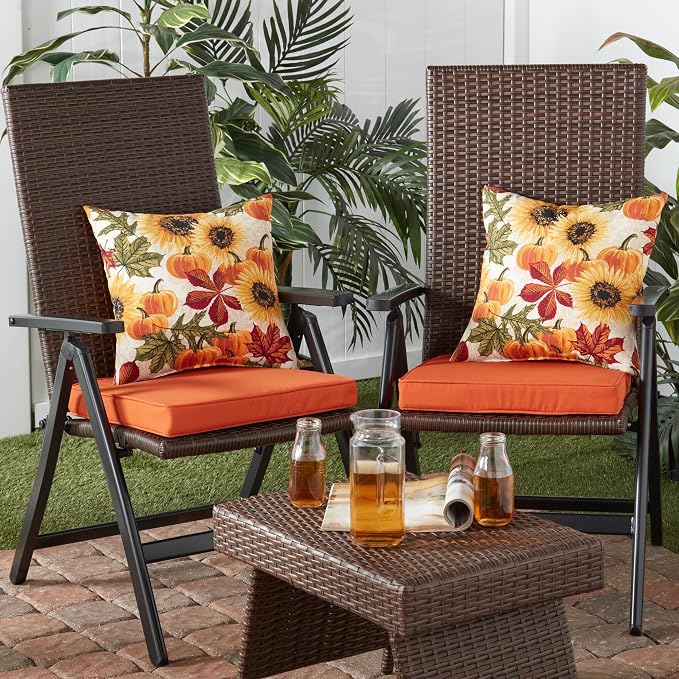 Outdoor 18 inch Square Patio Dining Chair Pads – Comfortable Fiber-Filled Seat Cushions with Ties, Reversible Polyester Fabric - Rust, Set of 4