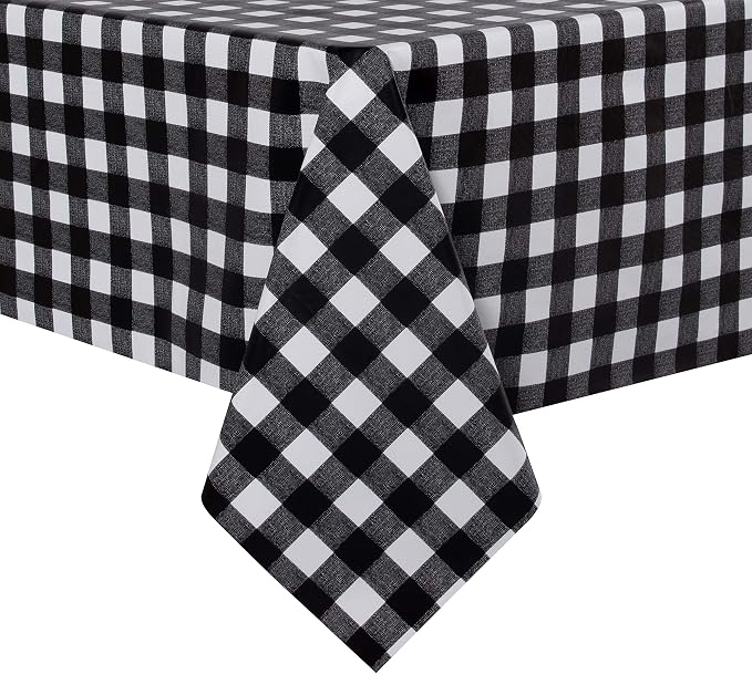 sancua Checkered Vinyl Square Tablecloth Table Cloth, 54x54 Inch | 100% Waterproof Oil Proof Spill Proof PVC Table Cloth, Wipe Clean Cover for Dining Tables, Buffet Parties, Black and White