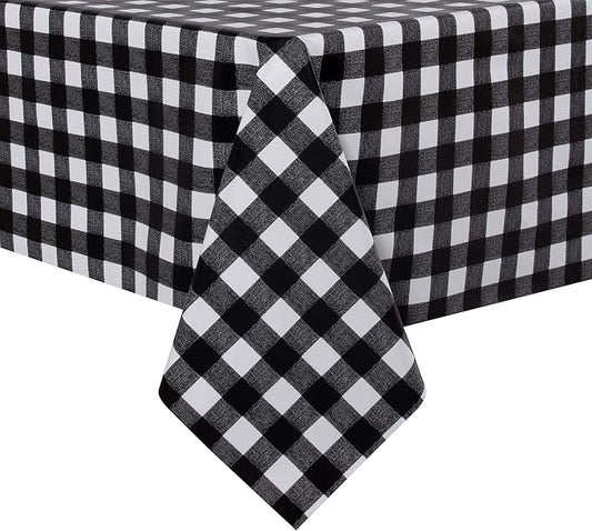 sancua Checkered Vinyl Rectangle Tablecloth Table Cloth, 54x108 Inch | 100% Waterproof Oil Proof Spill Proof PVC Table Cloth, Wipe Clean Cover for Dining Tables, Buffet Parties, Black and White