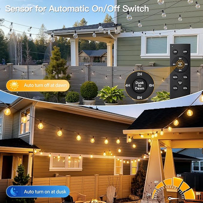 150FT Outdoor String Lights with Remote, 75 + 4 Spare G40 LED Bulbs Plug in Connectable Dimmable Patio Lights, Waterproof Hanging Lights for Outside Backyard Balcony Yard Deck Party