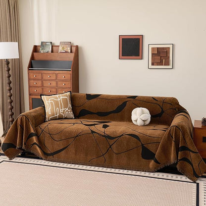 MEETSKY Couch Cover Washable for Dogs, Chenille Loveseat Sofa Covers Pet Friendly Marble Patterned Couch Covers Thick Dark Brown Soft Slipcover, 71" x 118"