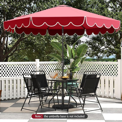 Tangkula 10 FT Patio Umbrella, 2-Tiers Scalloped Outdoor Table Market Umbrella with Tilt Adjustment, Crank, 8 Sturdy Ribs for Pool, Deck, Backyard (Red)