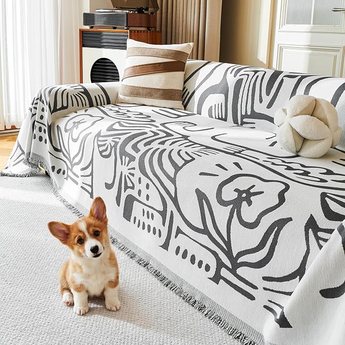 MYSKY HOME Couch Cover for Dogs, Washable Couch Covers, Sofa Covers for Sectional Sofa, Couch Cover 2 Cushion Sofa Dogs Furniture Protector, Chenille Sofa Covers for Pets, 71"x118", Abstract Dark Grey