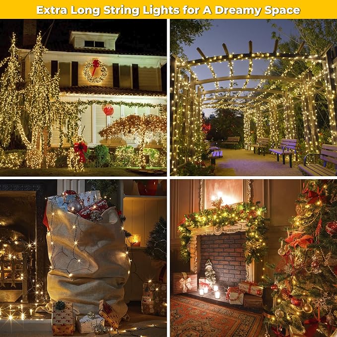weillsnow 164Ft 500 LED Christmas Lights, Waterproof 8 Twinkle with Memory Functions Christmas Tree Lights for Indoor Outdoor Christmas Tree Garden Decoration (Warm White)
