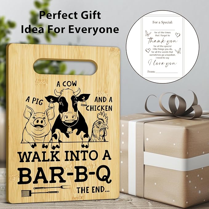Funny Gifts for Women Men, Barbecue Bamboo Cutting Board, BBQ Charcuterie Board for Kitchen Decor, Birthday Gifts for Couple Neighbor Family Friends -13