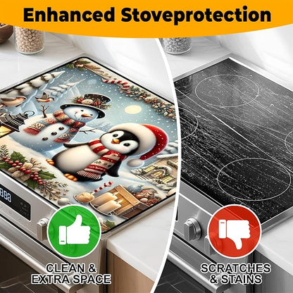 Christmas Stove Top Cover Snowman Stove Top Cover for Home Decoration Kitchen Pad Non-Stick Washable Cooktop Covers Countertop Protector Keep Stove Clean 28"x20" (Snowman)