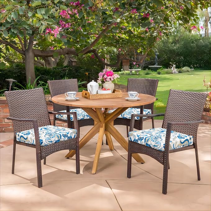 HARBOREST Outdoor Chair Cushions Set of 4, Water Resistant Patio Chair Cushions with Ties, Square Corner Outdoor Seat Cushions for Patio Furniture, 18.5"x16"x3", Blue Butterfly