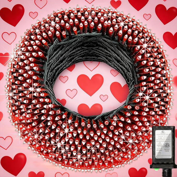 WUXYIYANG 340 LED 90FT Red Valentine Lights, 12 Pro Modes and Timer Memory & Dimmable, Plug in Indoor Valentine Room Light for for Xmas Bedroom Yard Tree Wedding Party Outdoor Waterproof Decor (Red)