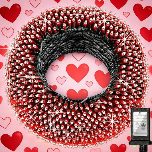WUXYIYANG 340 LED 90FT Red Valentine Lights, 12 Pro Modes and Timer Memory & Dimmable, Plug in Indoor Valentine Room Light for for Xmas Bedroom Yard Tree Wedding Party Outdoor Waterproof Decor (Red)