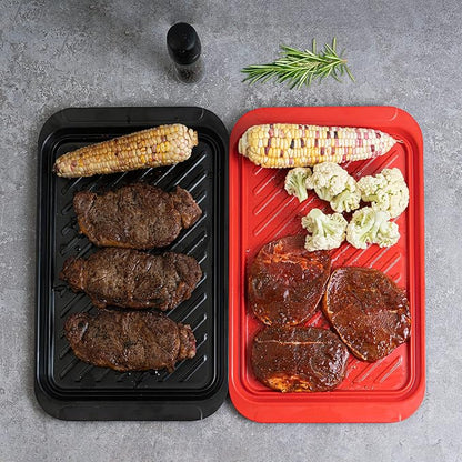 TP 17" x 10.5" Grilling Prep and Serve Trays, Set of 2, Black&Red | Melamine BBQ Trays, Serving Platters for Meats, Raw and Cooked Food Separation, Grill Accessories, Break-resistant