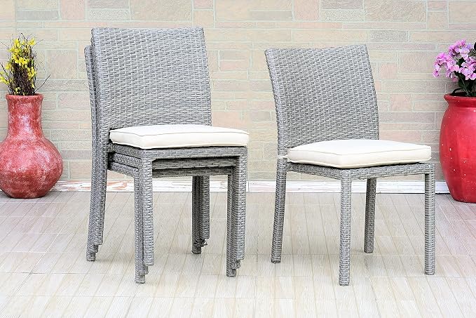 Amazonia Jefferson 9-Piece Patio Extendable Dining Table Set | Light Grey Wicker Chairs with Cushion | Ideal for Outdoors and Indoors
