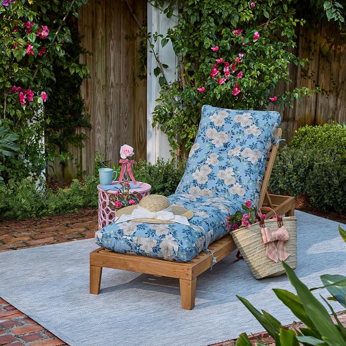 Arden Outdoor Tufted Chaise Cushion, 22x76, Blossom Blue | Plush Comfort, Modern Tuft, Lounge Cushion, Water repellent, Fade Resistant, Mold and Mildew Resistant