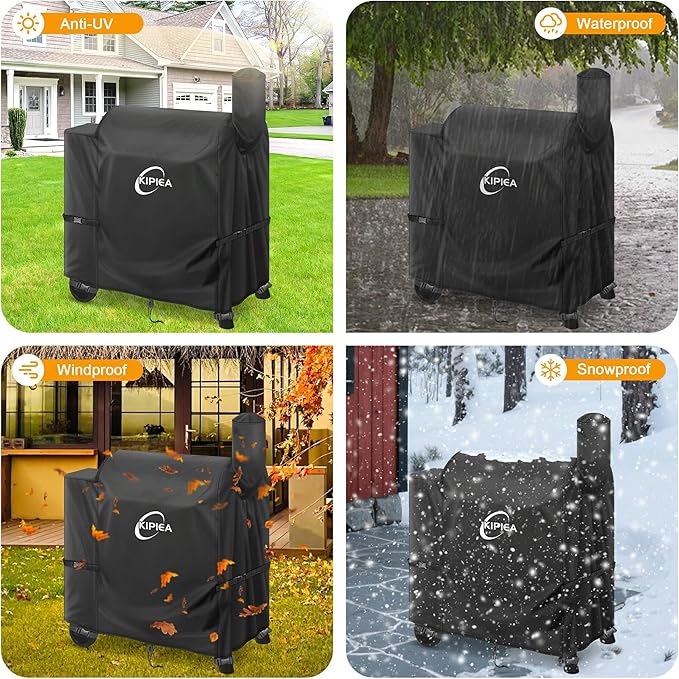 Kipiea Heavy Duty Grill Cover for Traeger Pro 22 & 575 Series, 600D Oxford Fabric Wood Pellet Smoker Covers Waterproof & Windproof, Pellet BBQ Grill Cover for Outside Anti-UV, No Tear, No Fading