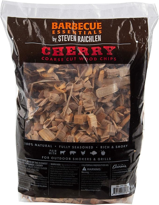 Steven Raichlen All Natural Cherry Wood Chips for Smoker - 260 Cu. In. Bag, Approx 2 lbs - Kiln Dried Coarse Cut BBQ Grill Wood Chips for Smoking Meats - Barbecue Accessories & Grilling Gifts for Men