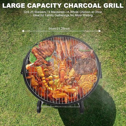 22-inch Charcoal Grill Kettle grill: Black Portable grill with stainless steel grilling net - backyard barbecue party grill (22inch)
