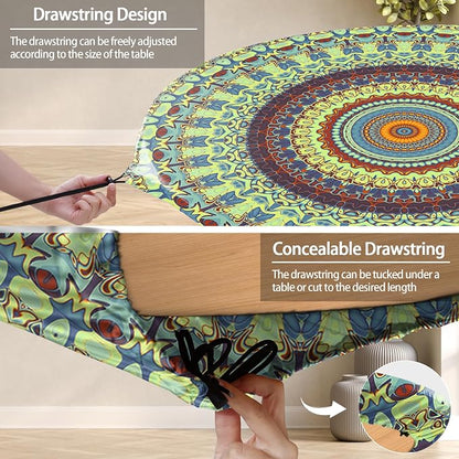 opstellen Fitted Round Tablecloths Reusable Stain Resistant Table Clothes Vinyl Indoor Outdoor Circular Cover for 36-44" Table House Party Gear Gifts Summer Autumn Camper Patio Picnic Accessories