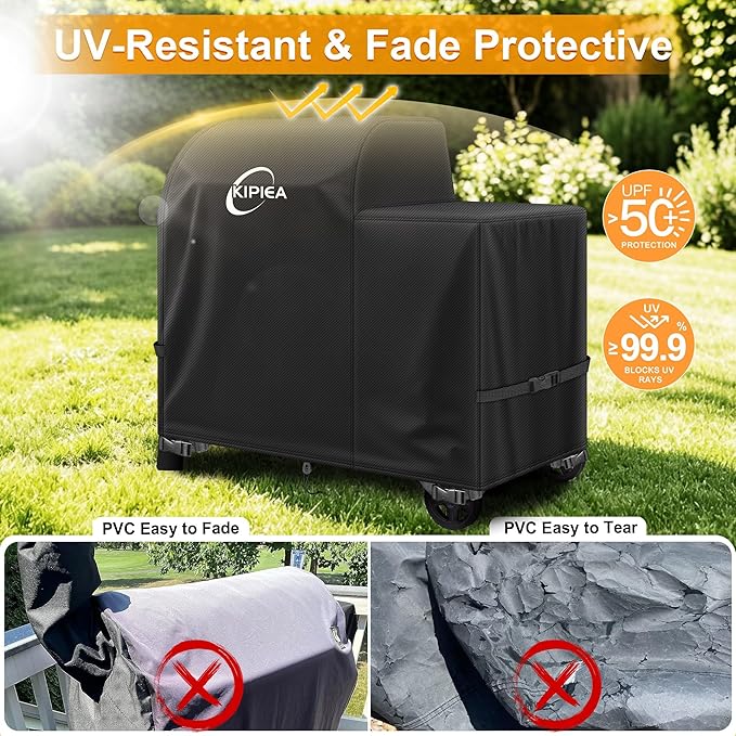 Kipiea Heavy Duty Grill Cover for Traeger Woodridge, 600D Oxford Fabric Wood Pellet Smoker Covers Waterproof & Windproof, Pellet BBQ Grill Cover for Outside Anti-UV, No Tear, No Fading