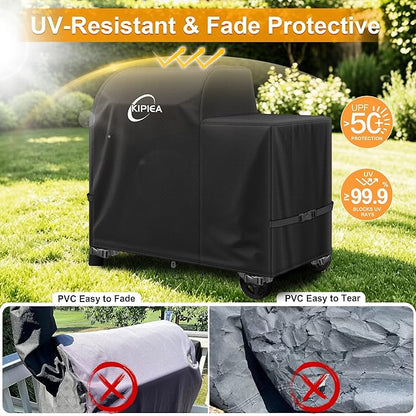 Kipiea Heavy Duty Grill Cover for Traeger Woodridge, 600D Oxford Fabric Wood Pellet Smoker Covers Waterproof & Windproof, Pellet BBQ Grill Cover for Outside Anti-UV, No Tear, No Fading